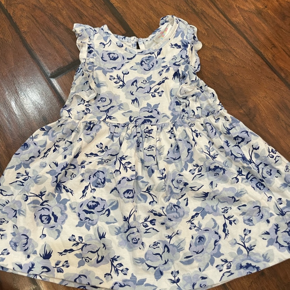 Floral little girl dress blue and white floral 18 months